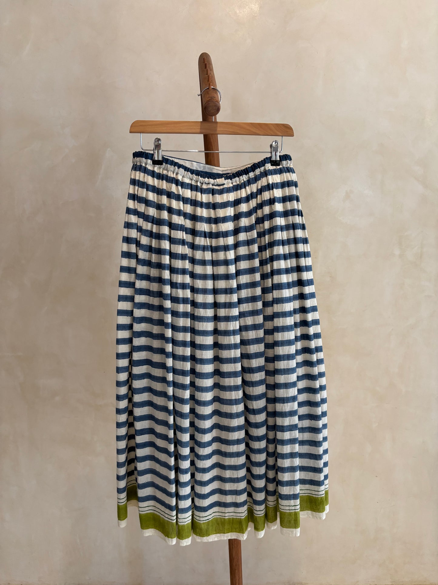 Hand block print striped skirt